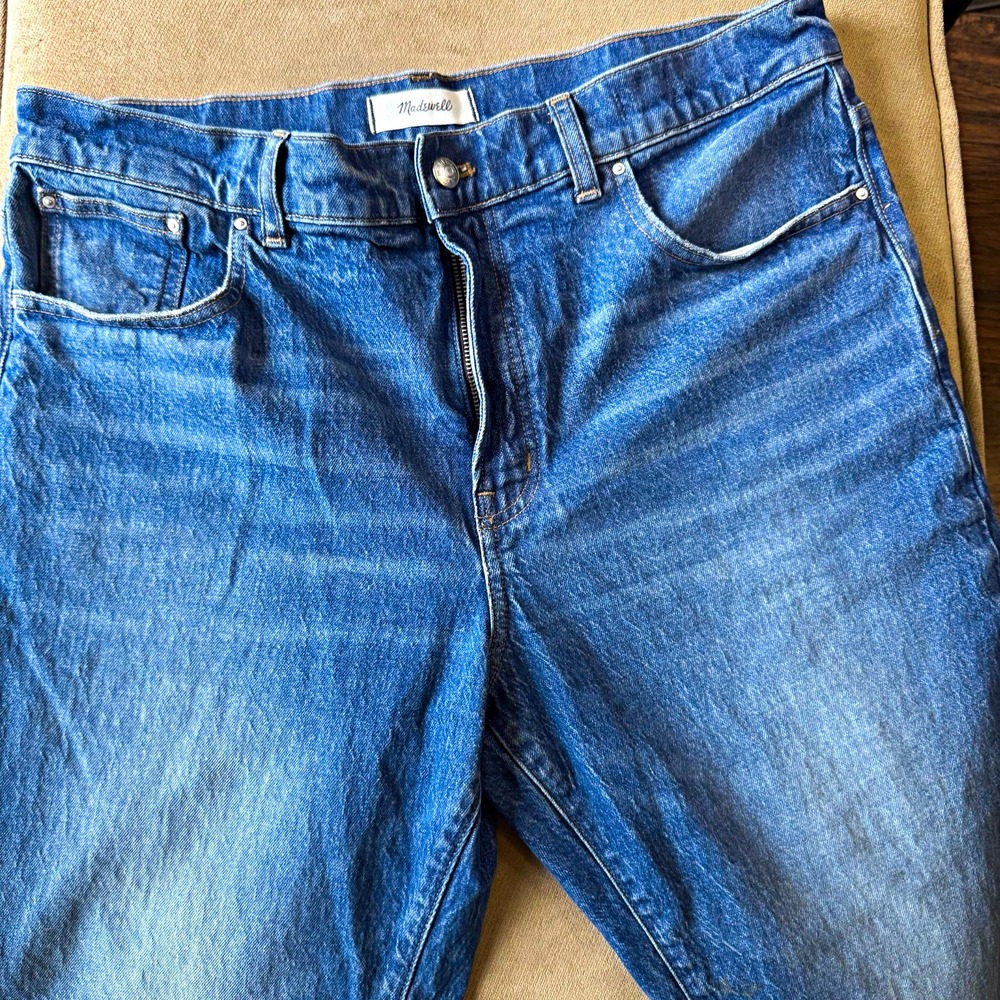 Madewell The Longline Straight Jeans Womens 32 Blue High Rise Stretch Denim